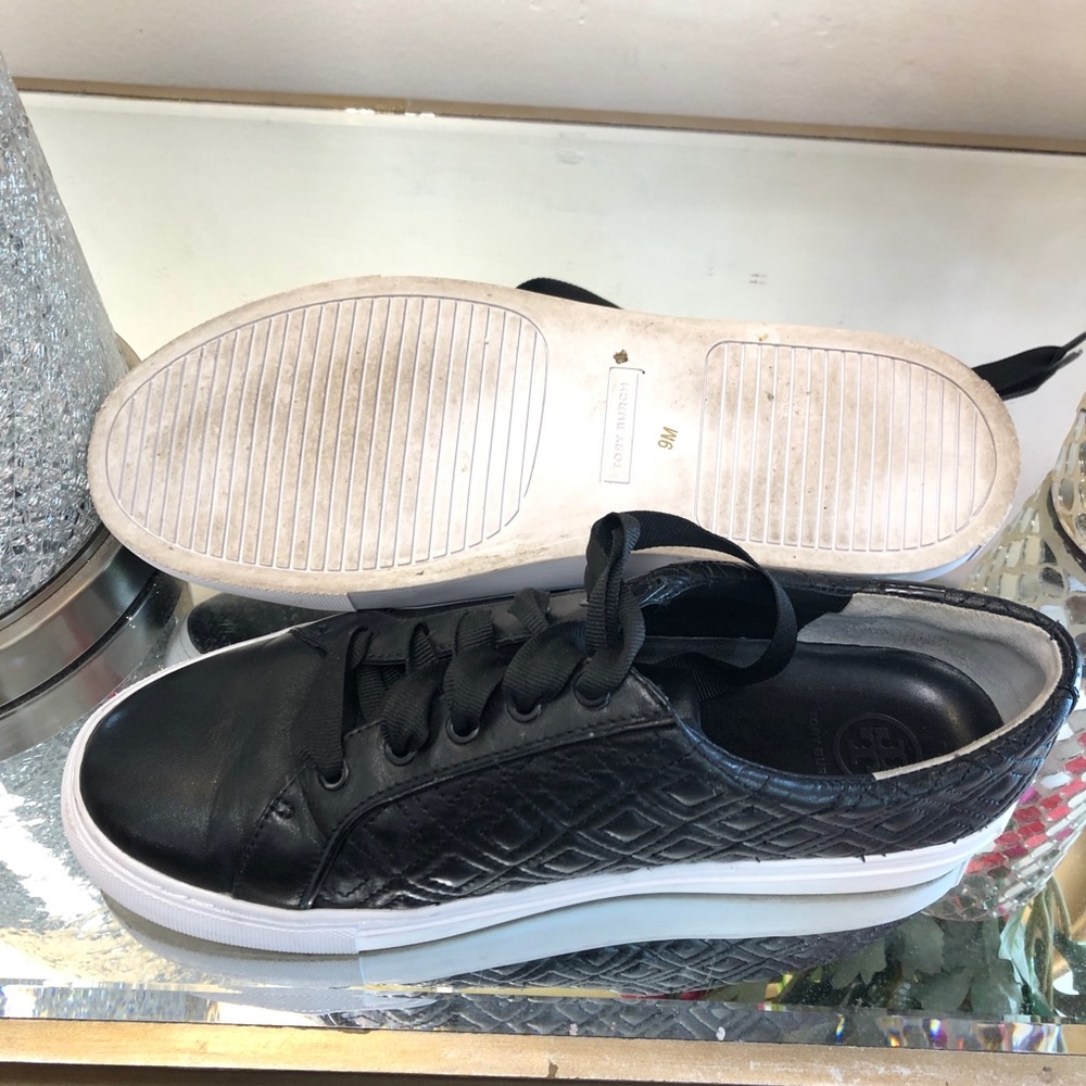 Tory Burch Black Leather Marion Quilted Sneakers - Picture 6 of 8